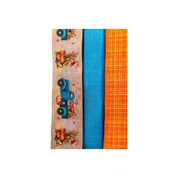 Pumpkin Truck Wreath Making Kit | Blue Truck Pumpkins Sunflowers Sign Ribbon Set - Picture 4 of 5